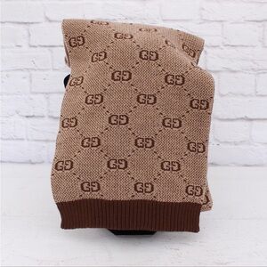 Gucci Tan and Brown Logo Knit Scarf
